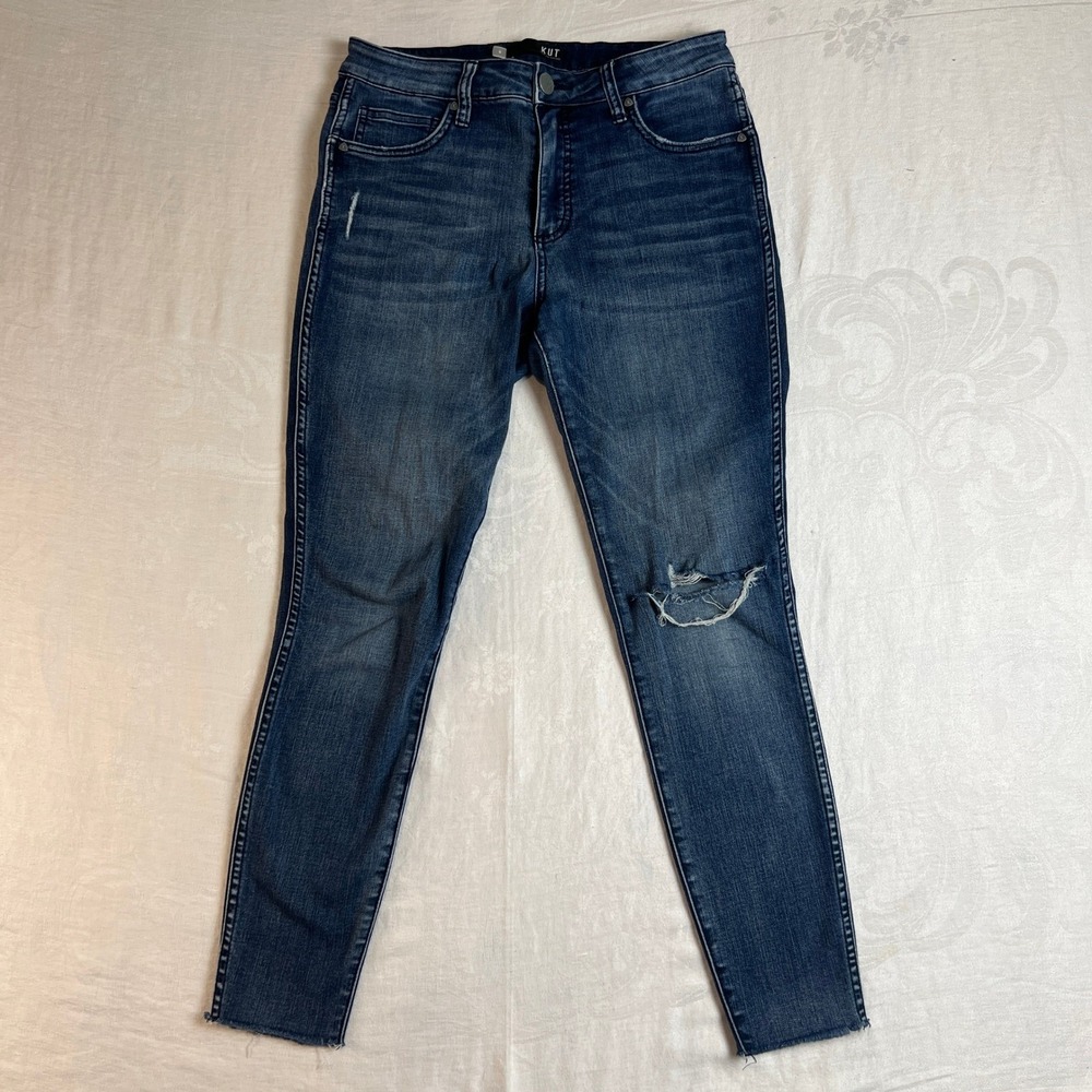 KUT From The Kloth Womens Jeans Size 6 High Rise Skinny Distressed Blue Denim